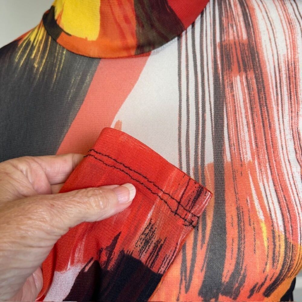 St. John SoCa Sheer Bright Abstract‎ Print Mock Neck Long Sleeve Top Size Small - Picture 2 of 11